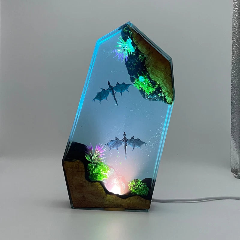 Double Dragon Departure Organism Resin Table Light Creactive Art Decoration Lamp Flying Dragon Theme Night Light  USB Charge